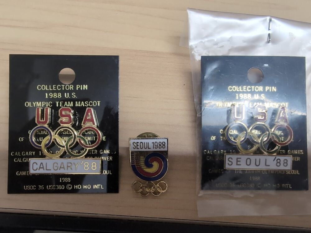 USA Olympic Rings Gold Tone Metal Enamel Pin 1988 Seoul & Calgary 88 Lot